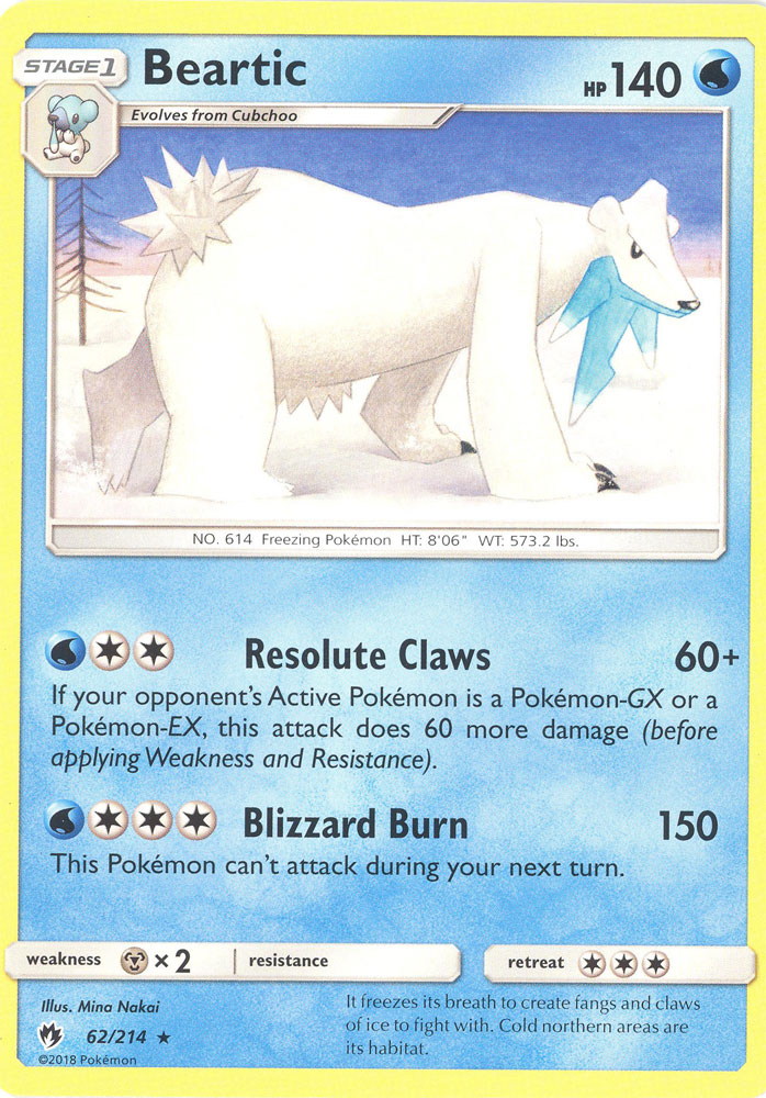 Pokemon Card - Sun & Moon Lost Thunder 62/214 - BEARTIC (rare):  BBToyStore.com - Toys, Plush, Trading Cards, Action Figures & Games online  retail store shop sale
