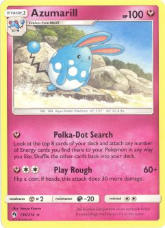 Pokemon Card - S&M: Lost Thunder 136/214 - AZUMARILL (rare)