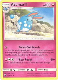 Pokemon Card - Sun & Moon Lost Thunder 136/214 - AZUMARILL (rare)