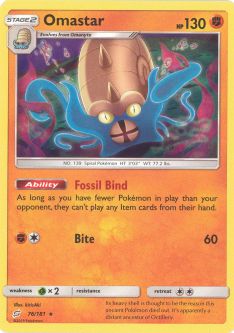 Pokemon Card - Sun & Moon Team Up 76/181 - OMASTAR (holo-foil)