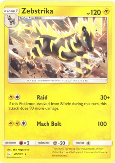 Pokemon Card - Sun & Moon Team Up 45/181 - ZEBSTRIKA (rare)