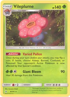 Pokemon Card - Sun & Moon Unbroken Bonds 8/214 - VILEPLUME (holo-foil)