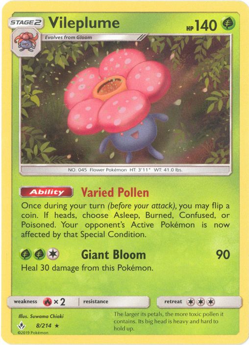 Pokemon Card - S&M: Unbroken Bonds 8/214 - VILEPLUME (holo-foil) Pokemon Card - S&M: Unbroken Bonds 8/214 - VILEPLUME (holo-foil)