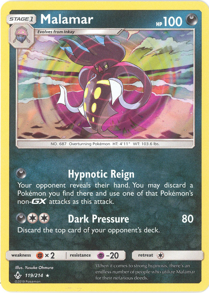 Pokemon Malamar 119/214 S&M Unbroken Bonds HOLO RARE PERFECT MINT 