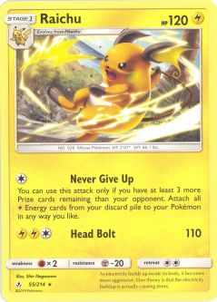 Pokemon Card - Sun & Moon Unbroken Bonds 55/214 - RAICHU (rare)