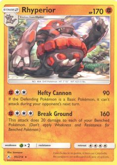 Pokemon Card - Sun & Moon Unbroken Bonds 95/214 - RHYPERIOR (rare)