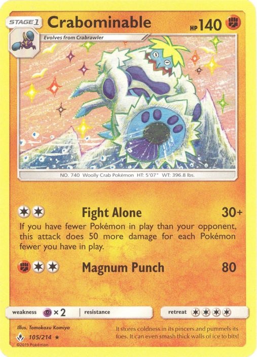 Pokemon Card - S&M: Unbroken Bonds 105/214 - CRABOMINABLE (rare) Pokemon Card - S&M: Unbroken Bonds 105/214 - CRABOMINABLE (rare)