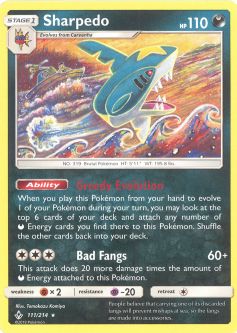 Pokemon Card - Sun & Moon Unbroken Bonds 111/214 - SHARPEDO (rare)