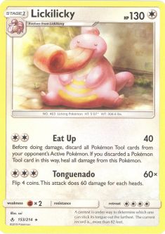 Pokemon Card - Sun & Moon Unbroken Bonds 153/214 - LICKILICKY (rare)