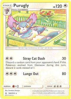 Pokemon Card - Sun & Moon Unbroken Bonds 160/214 - PURUGLY (rare)