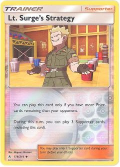 Pokemon Card - Sun & Moon Unbroken Bonds 178/214 - LT. SURGE'S STRATEGY (REVERSE holo-foil)