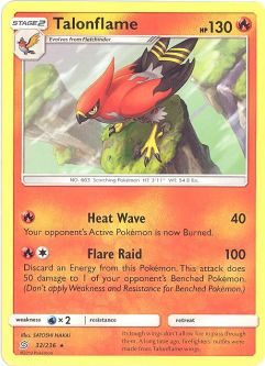 Pokemon Card - Sun & Moon Unified Minds 32/236 - TALONFLAME (rare)