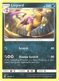 Pokemon Card - Sun & Moon Unified Minds 136/236 - LIEPARD (rare)