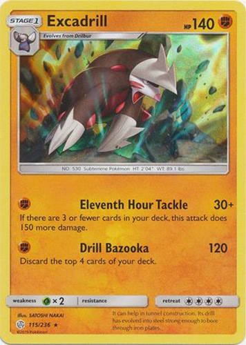 Pokemon Card - S&M: Cosmic Eclipse 115/236 - EXCADRILL (holo-foil):  BBToyStore.com - Toys, Plush, Trading Cards, Action Figures & Games online  retail store shop sale