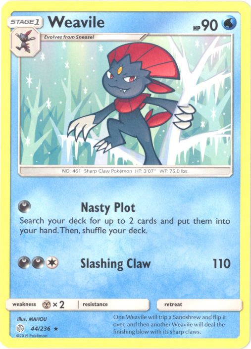 will pokemon card Pokemon Card - S&M: Cosmic Eclipse 44/236 - WEAVILE (rare): BBToyStore.com