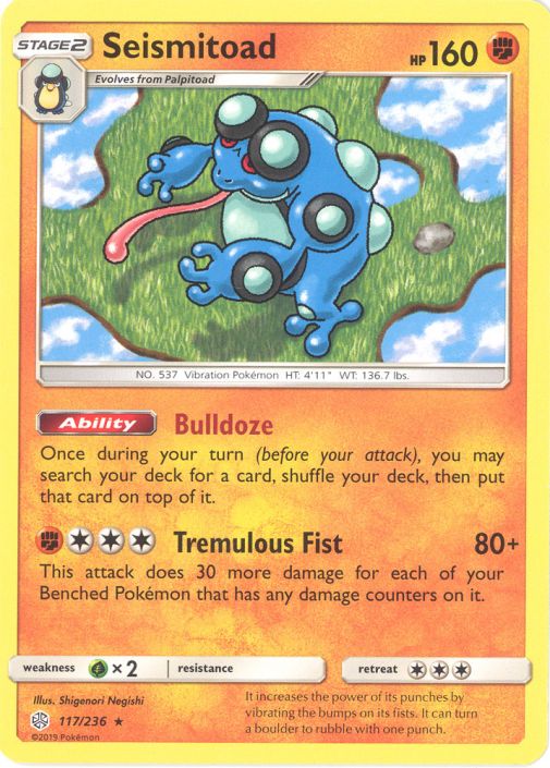 Pokemon Card - S&M: Cosmic Eclipse 117/236 - SEISMITOAD (rare):  BBToyStore.com - Toys, Plush, Trading Cards, Action Figures & Games online  retail store shop sale