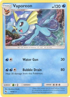 Pokemon Card - Sun & Moon Hidden Fates 18/68 - VAPOREON (holo-foil)
