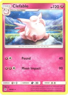 Pokemon Card - Sun & Moon Hidden Fates 40/68 - CLEFABLE (rare)