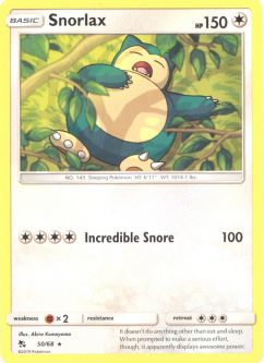 Pokemon Card - Sun & Moon Hidden Fates 50/68 - SNORLAX (rare)