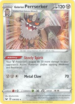 Pokemon Card - Sword & Shield 128/202 - GALARIAN PERRSERKER (holo-foil)