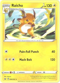 Pokemon Card - Sword & Shield 066/202 - RAICHU (rare)