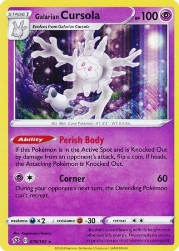 galarian corsola pokemon card 078 - Reverse Holofoil SWSH02 Rebel Clash Pokémon Hit Points100 HP Form Galarian Cursola - Shining Fates