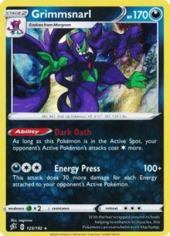 Pokemon Card - Rebel Clash 125/192 - GRIMMSNARL (holo-foil)