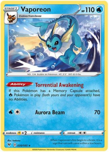 Pokemon Card - S&S: Vivid Voltage 030/185 - VAPOREON (rare
