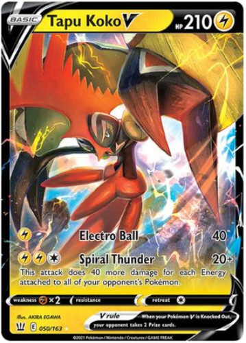 Pokemon Card - S&S: Battle Styles 050/163 - TAPU KOKO V (ultra rare holo)