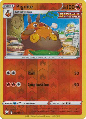 Pokemon Card - S&S: Battle Styles 024/163 - PIGNITE (reverse holo)