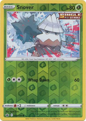 Pokemon Card - S&S: Chilling Reign 009/198 - SNOVER (reverse holo):  BBToyStore.com - Toys, Plush, Trading Cards, Action Figures & Games online  retail store shop sale