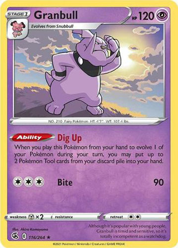 Pokemon Card - S&S: Fusion Strike 116/264 - GRANBULL (rare): BBToyStore.com - Toys, Plush, Trading Cards, Action Figures & Games online retail store shop sale Pokemon Card - S&S: Fusion Strike 116/264 - GRANBULL (rare): BBToyStore.com - Toys, Plush, Trading Cards, Action Figures & Games online retail store shop sale