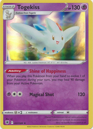 Pokemon Card - S&S: Astral Radiance 057/189 - TOGEKISS (holo-foil):  BBToyStore.com - Toys, Plush, Trading Cards, Action Figures & Games online  retail store shop sale