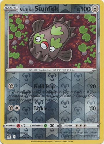 Pokemon Card - S&S: Lost Origin 127/196 - GALARIAN STUNFISK (reverse holo):  BBToyStore.com - Toys, Plush, Trading Cards, Action Figures & Games online  retail store shop sale