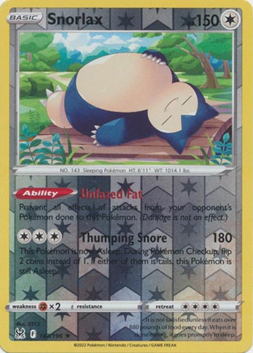Pokemon Card - S&S: Lost Origin 143/196 - SNORLAX (reverse holo)