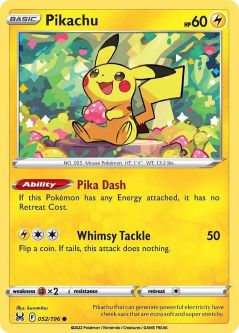 Pokemon Card - S&S: Lost Origin 052/196 - PIKACHU (common)