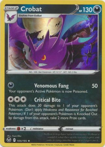 Pokemon Card - S&S: Silver Tempest 105/195 - CROBAT (holo-foil):  BBToyStore.com - Toys, Plush, Trading Cards, Action Figures & Games online  retail store shop sale