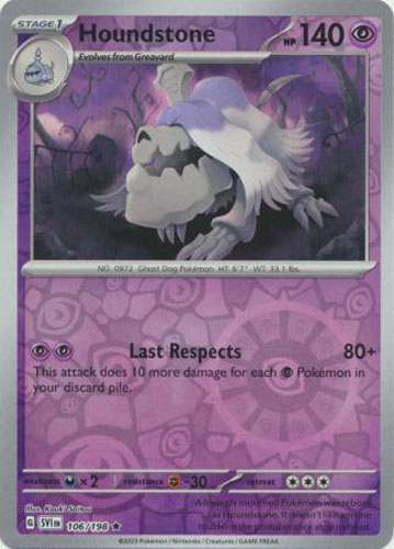 Pokemon Card - Scarlet & Violet 106/198 - HOUNDSTONE (reverse holo):  BBToyStore.com - Toys, Plush, Trading Cards, Action Figures & Games online  retail store shop sale
