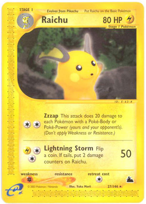 Pokemon Card - Skyridge 27/144 - RAICHU (rare)