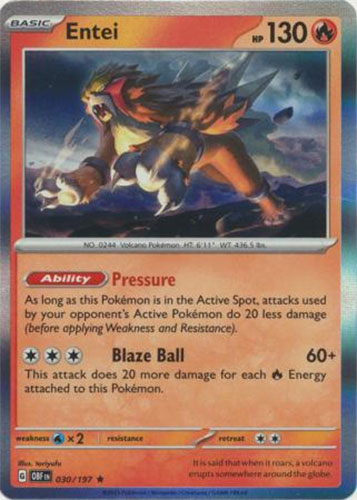 Pokemon Card - S&V: Obsidian Flames 030/197 - ENTEI (holo-foil):  BBToyStore.com - Toys, Plush, Trading Cards, Action Figures & Games online  retail store shop sale