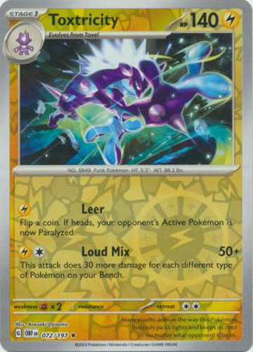 Pokemon Card - S&V: Obsidian Flames 072/197 - TOXTRICITY (reverse holo): BBToyStore.com - Toys, Plush, Trading Cards, Action Figures & Games online retail store shop sale Pokemon Card - S&V: Obsidian Flames 072/197 - TOXTRICITY (reverse holo): BBToyStore.com - Toys, Plush, Trading Cards, Action Figures & Games online retail store shop sale