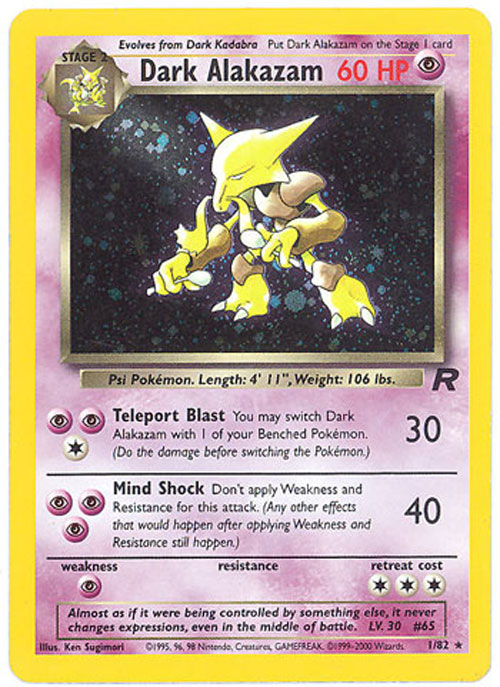 Pokemon Card - Team Rocket 1/82 - DARK ALAKAZAM (holo-foil)