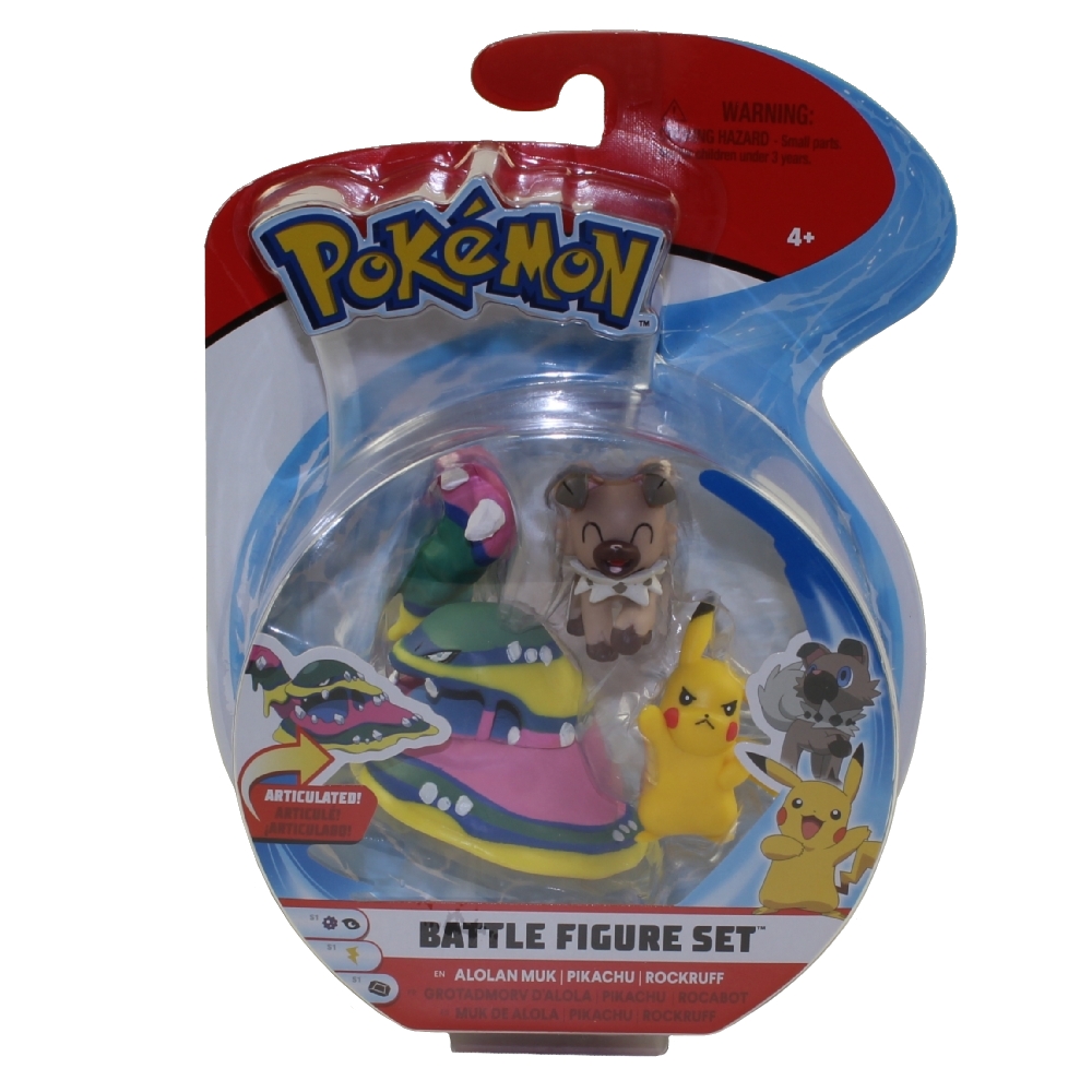 Wicked Cool Toys - Pokemon Battle Figure Set - 3-PACK (Alolan Muk, Pikachu & Rockruff)(2 inch)