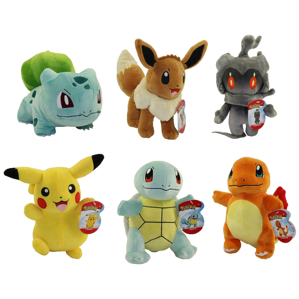 Wicked Cool Toys - Pokemon Plush S2 - SET OF 6 (Pikachu, Bulbasaur, Squirtle, Charmander +2)(8 inch)