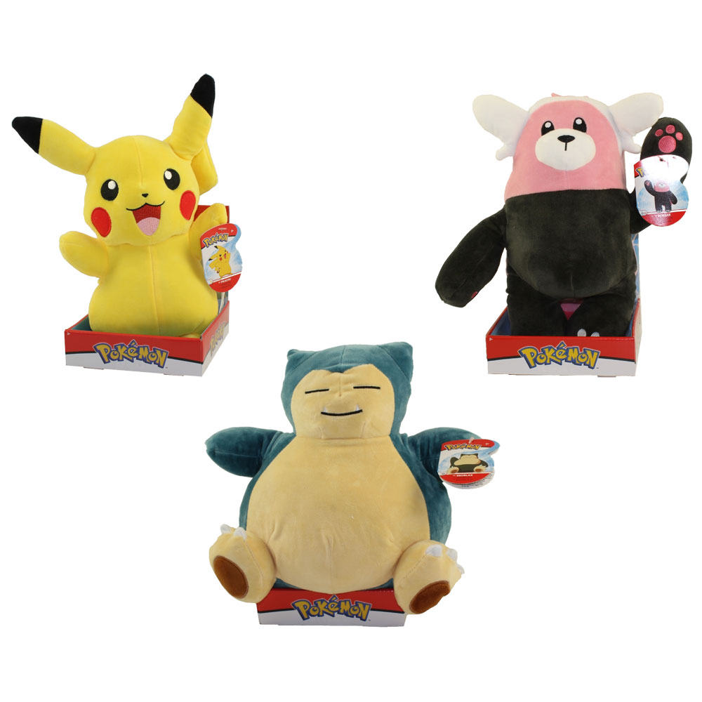 Wicked Cool Toys - Pokemon Plushes - SET OF 3 (Pikachu, Snorlax & Bewear)(12 inch)