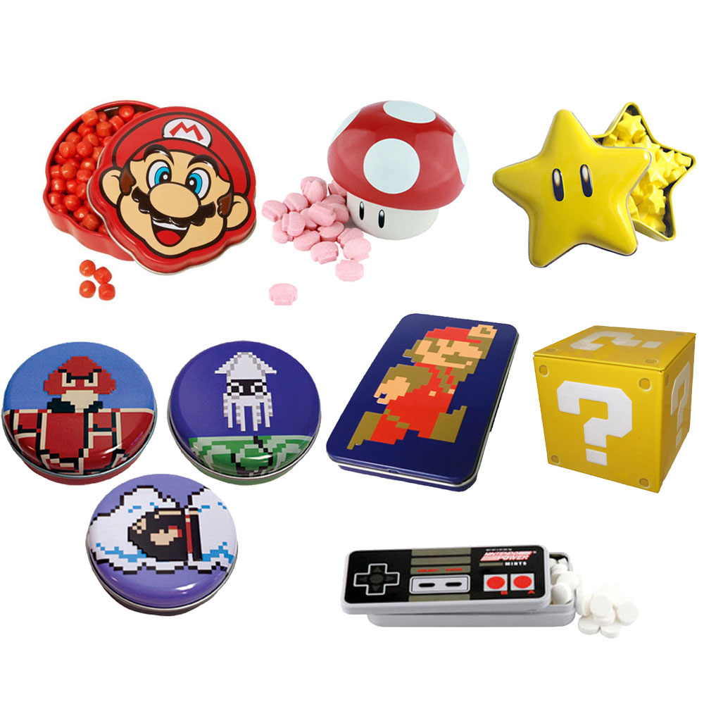 Boston America - Super Mario Candy Tins - SET OF 9 (Star, Controller, Red Mushroom, Enemies & more)