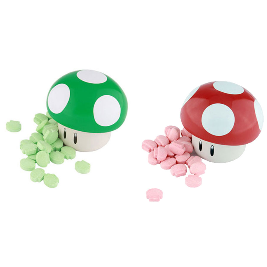 Boston America - Candy Tins - Super Mario SET OF 2 MUSHROOMS (Red Cherry & Green Apple)