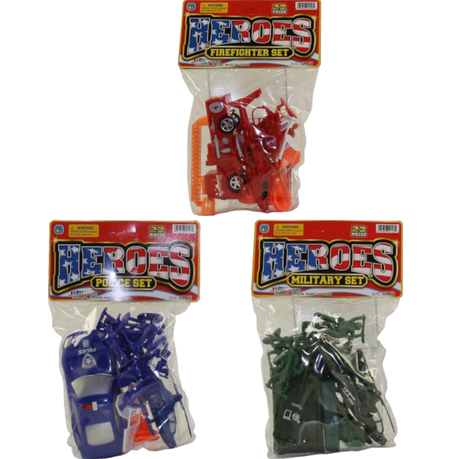 JA-RU Inc. Toys - Heroes Playsets - SET OF 3 (Military, Police & Firefighter)(69 Pieces Total) #2153