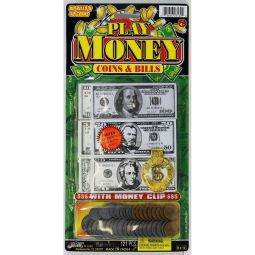 JA-RU Inc. Toys - Play Cash Money - COINS & BILLS (80 Bills, 40 Coins & 1 Money Clip) #3130
