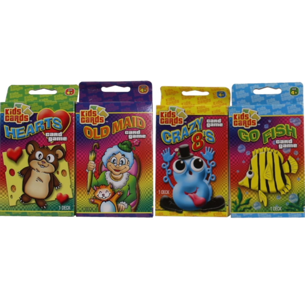 JA-RU Inc. Toys - Kids Card Games - SET OF 4 (Hearts, Crazy 8s, Go Fish & Old Maid) #3602